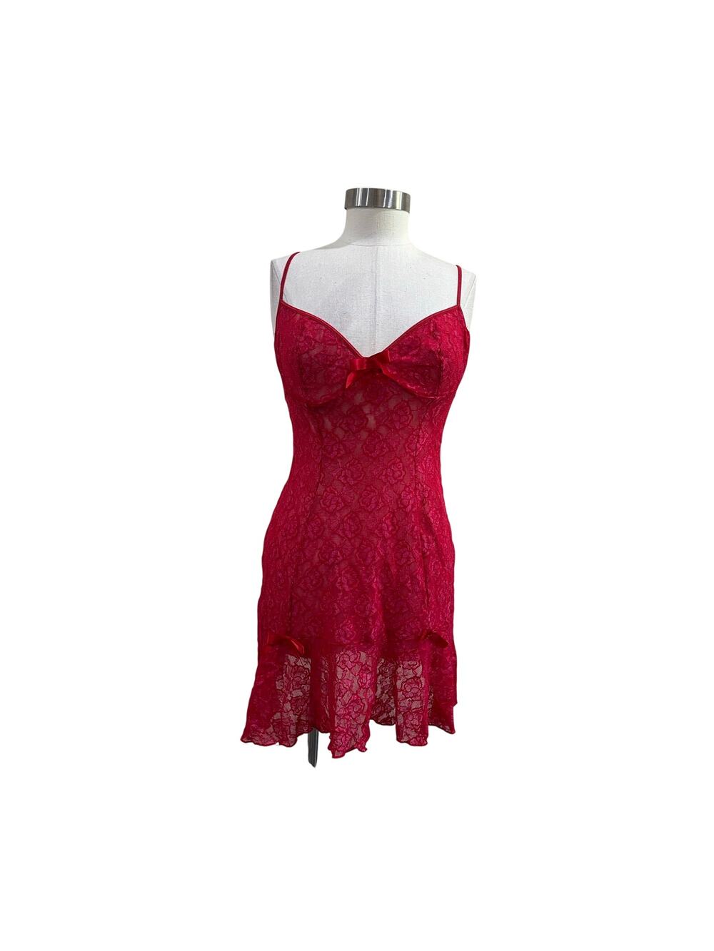 Inner Secrets Red Lace Sheer Chemise Babydoll Lingerie Slip‎ Dress Size M